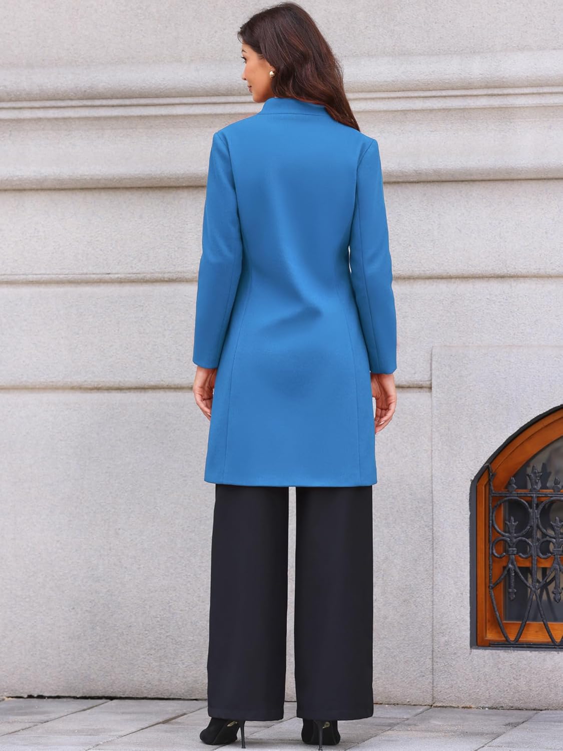 Allegra K Winter Coat for Women Stand Collar Single Breasted Pea Coat Mid-Long Outwear with Pocket - Image 2