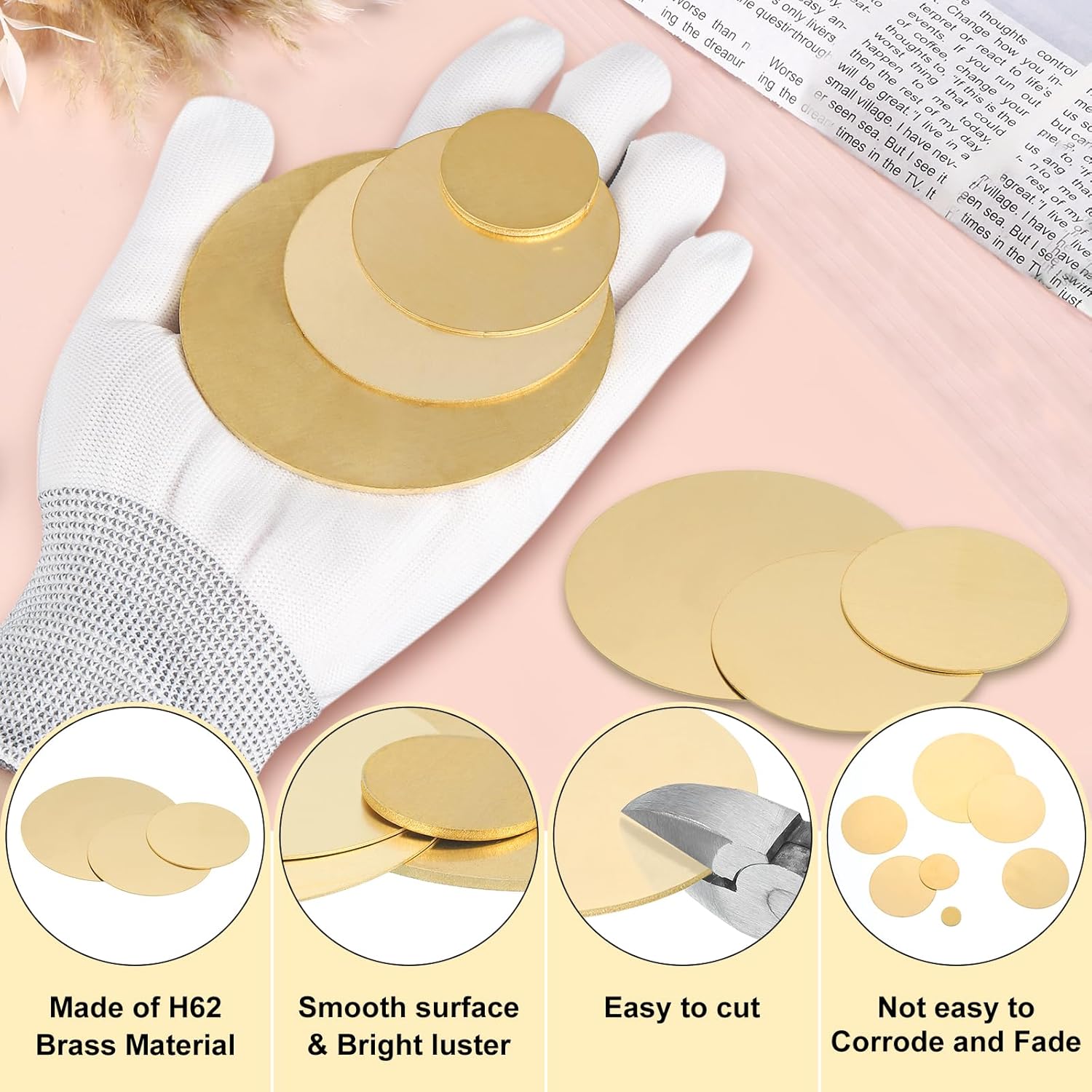 2pcs Brass Sheets, Thickness 0.12 Inches x Diameter 1.18 Inches Round Plate H62 Brass Sheets for Printing DIY Crafts Models Repairs, Yellow