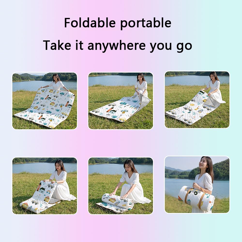 Tappeto Pieghevole da Picnic Impermeabile Antipolvere Leggero Portatile con Maniglia for Camping Spiaggia Parco Giardino Festival Viaggi e Uso Esterno,Cities,200×300cm