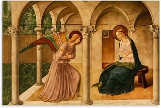 The Annunciation by Fra Angelico Renaissance Religious Art Print Featuring Angel And Virgin Mary Wall Art Picture Print Wall Art Painting Canvas Artworks Gift Idea Room Aesthetic 16x24inch(40x60cm)