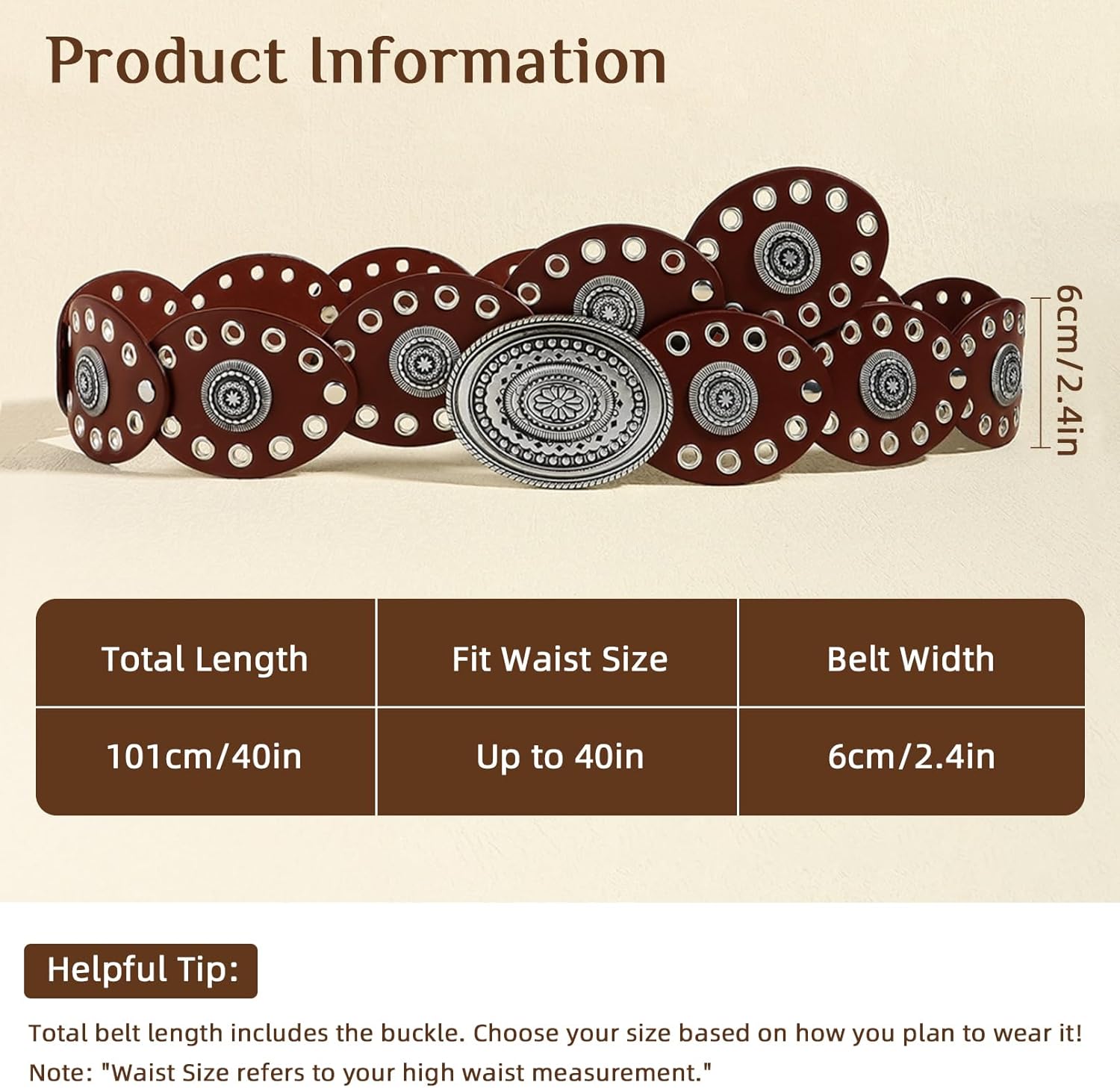 Disc Western Belt for Women–Stylish Chunky Cowgirl Belt with Metal Buckle,PU Leather,Perfect for Dresses & Jeans - Image 6