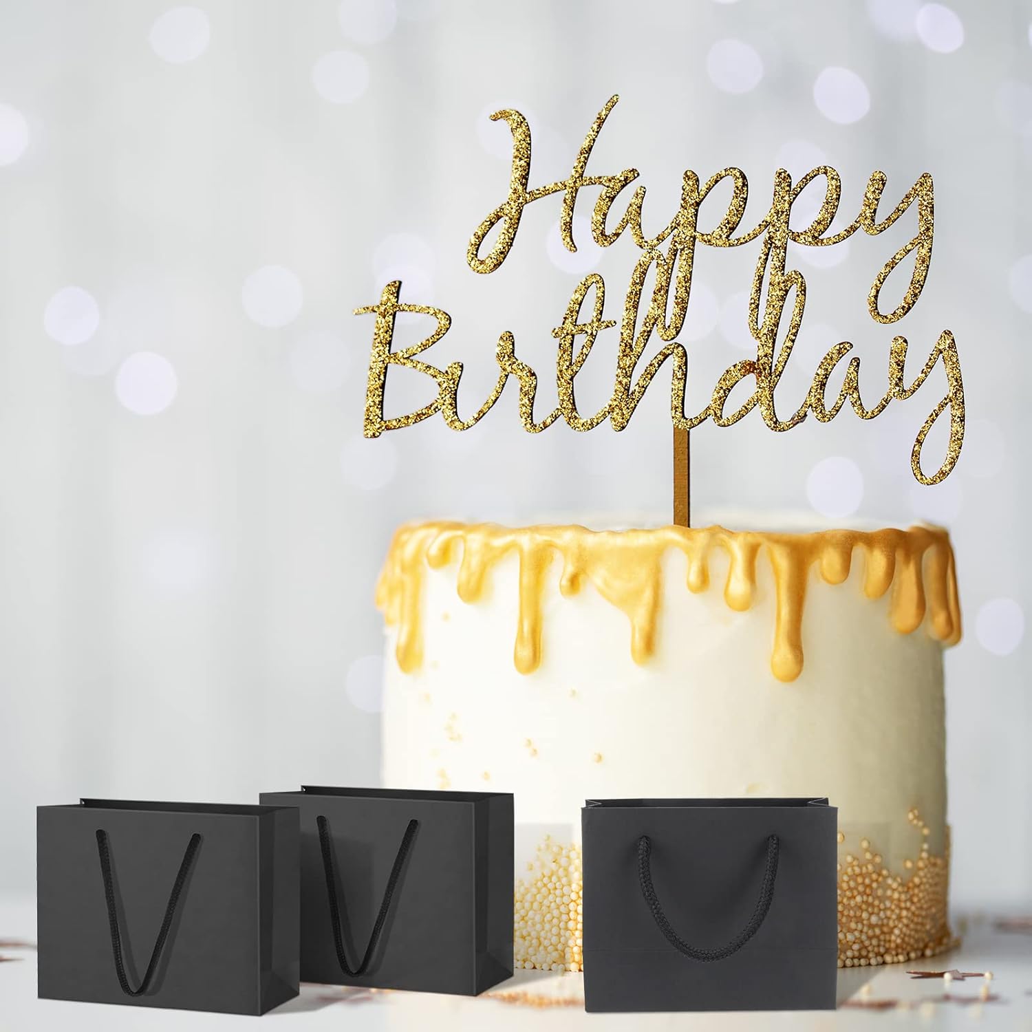 Honoson 100 Pcs Thicken Black Mini Gift Bags with Handles, 3.9 x 4.7 x 2.4 Inch Small Paper Goodie Shopping Bags for Small Business Party Wedding Gift Wrap Valentine - Image 5