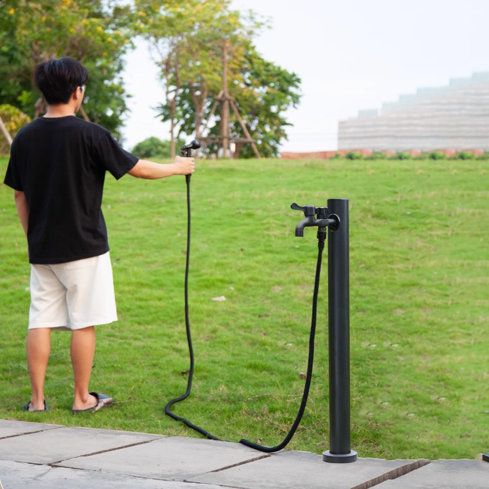 Colonne d'eau de Jardin avec Robinet, Distributeur d'eau Vertical cylindrique en Acier Inoxydable, Colonne d'eau extérieure, pour l'arrosage et Le Lavage du Jardin.(23.6in/60cm,A)