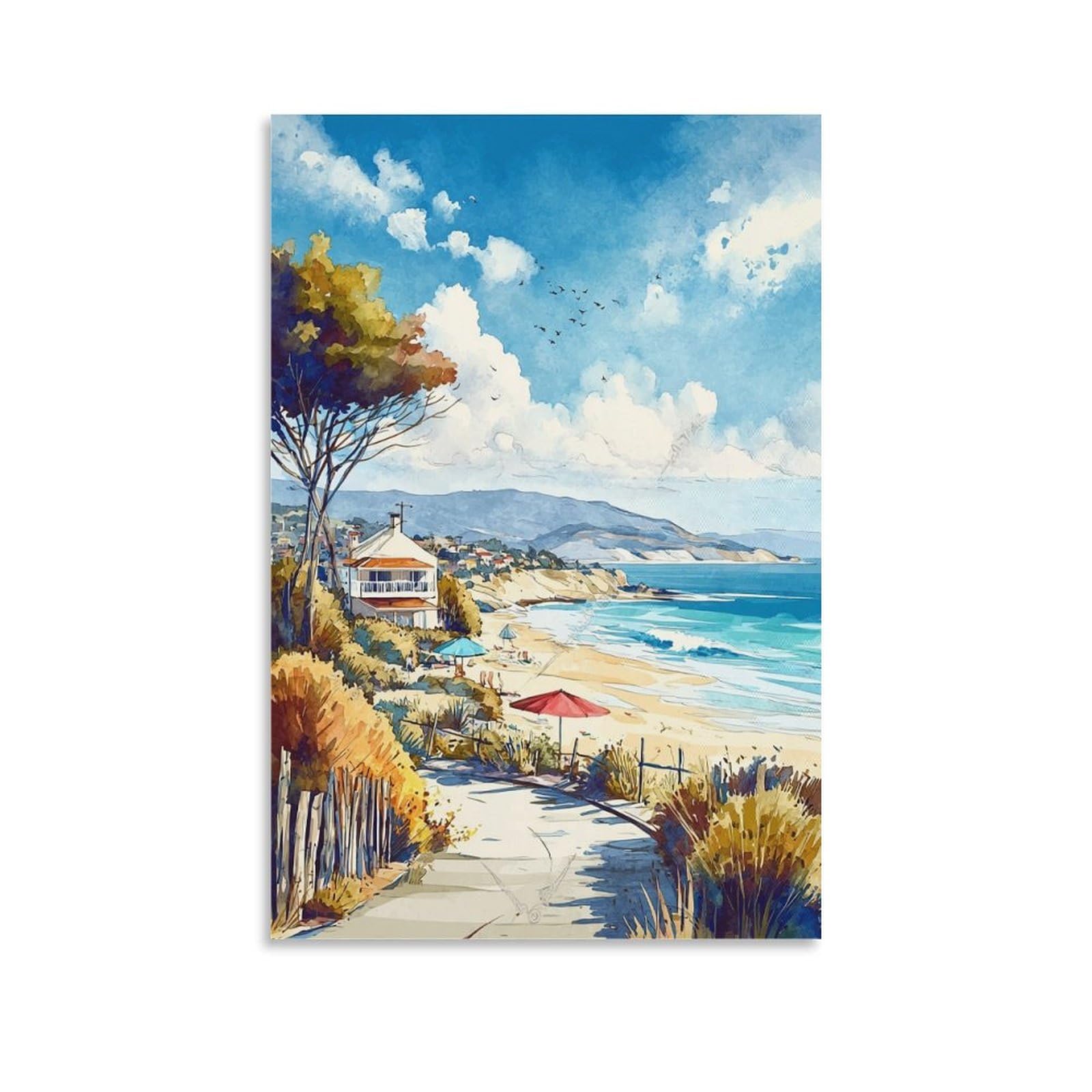 Avila Beach Posters 20x30inch(50x75cm) Vintage Watercolor Canvas Art