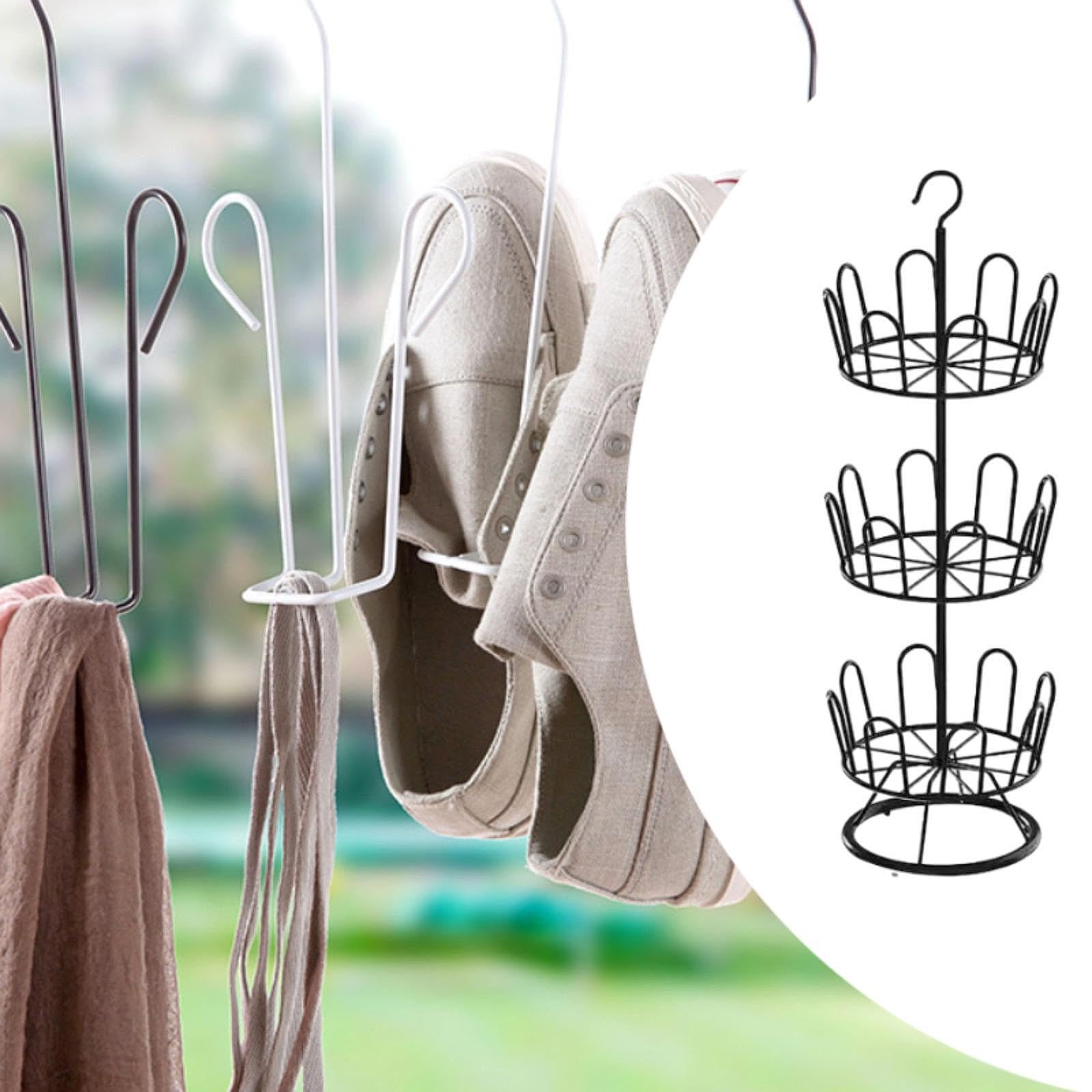 Scarpiera Girevole, Scarpiera Rotonda, Organizer per Scarpe Salvaspazio, Scarpiera Multifunzionale in Metallo per Esterni, Stile Rustico E Interni, Nero 3 Livelli