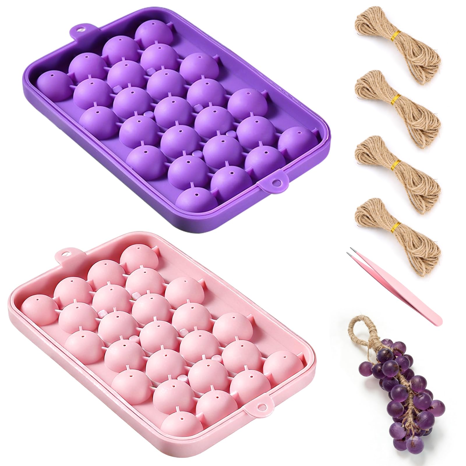 2-Pack Silicone DIY Grape Soap Making Kit, Complete Handmade Craft Set with Molds, Jute Rope & Tweezer for Beginners, Soap Molds Gift Making (No Soap Included)-image-12