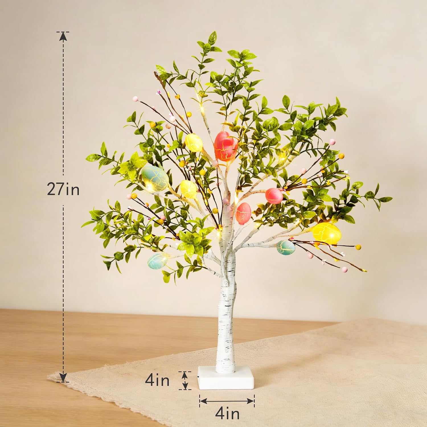 Easter Decoration Set, 27-inch Easters Egg Tree with LED Lights, Perfect for Spring and Easter Decorations, can be Used as a Tabletop Bonsai-Style Illuminated Artificial Tree or a Festive Centerpiece