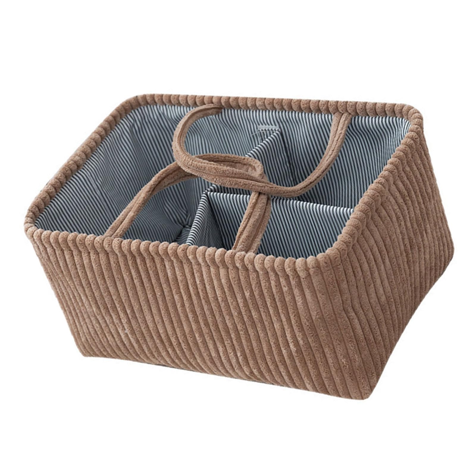 Lerpwige Practical Corduroy Storage Basket With Sturdy Handles For Home Organization And Decoration Multi-Compartment Organiser Corduroy Household Storage Bin