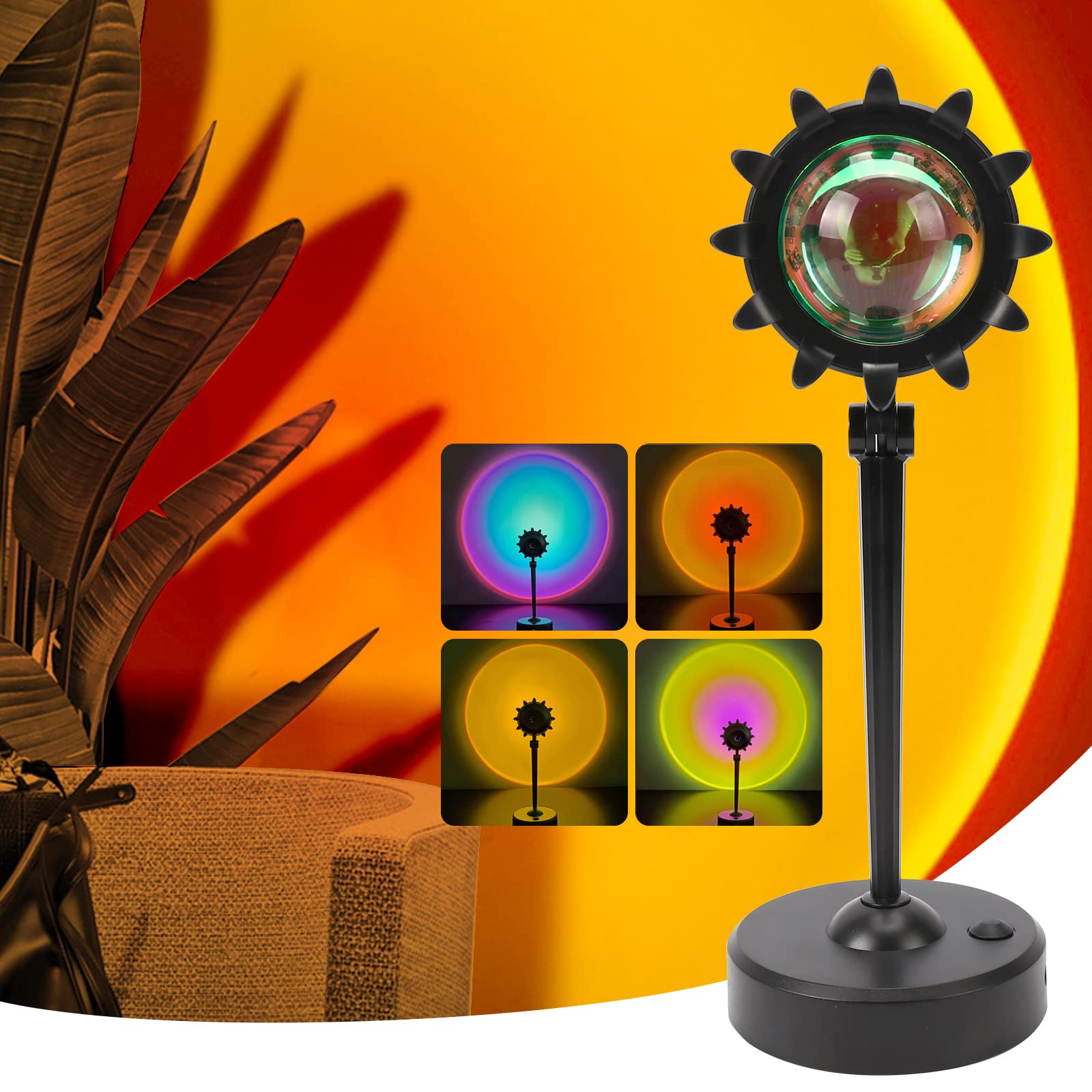 Sunset Lamp, 16 Colors Changing Sunset Light Projector Lamp 360 Degree Rotation Night Light Sun lamp for Photography/Party/Bedroom Living Room Home Decor, Sunflower Design & Fade Mode