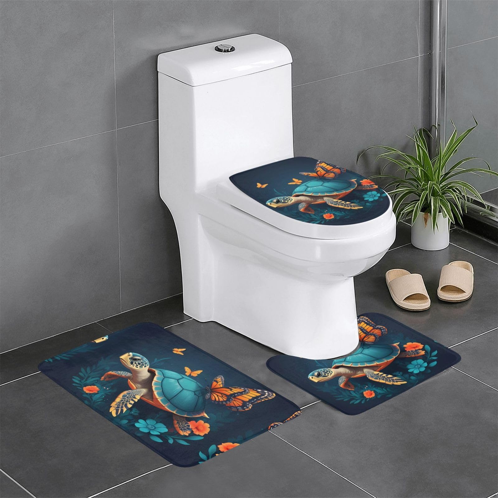 Tapis de salle de bain antidérapants lot de 3 motif tortue pour sol sécurisé