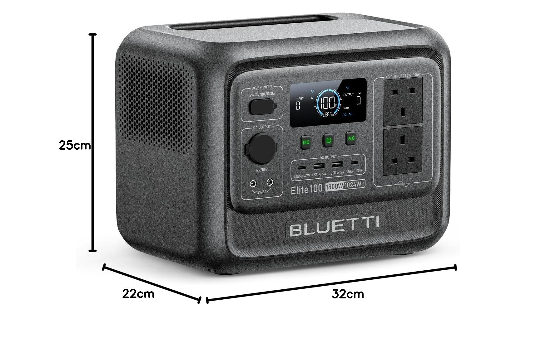 BLUETTI Elite 100 V2 (2025 Neu) Tragbare Power Station, 1024Wh LFP Batterie Backup mit 2 1800W AC Ausgängen (3600W Surge), 35% Kompakter, Solar Generator für Camping, Stromausfälle und Off-grid