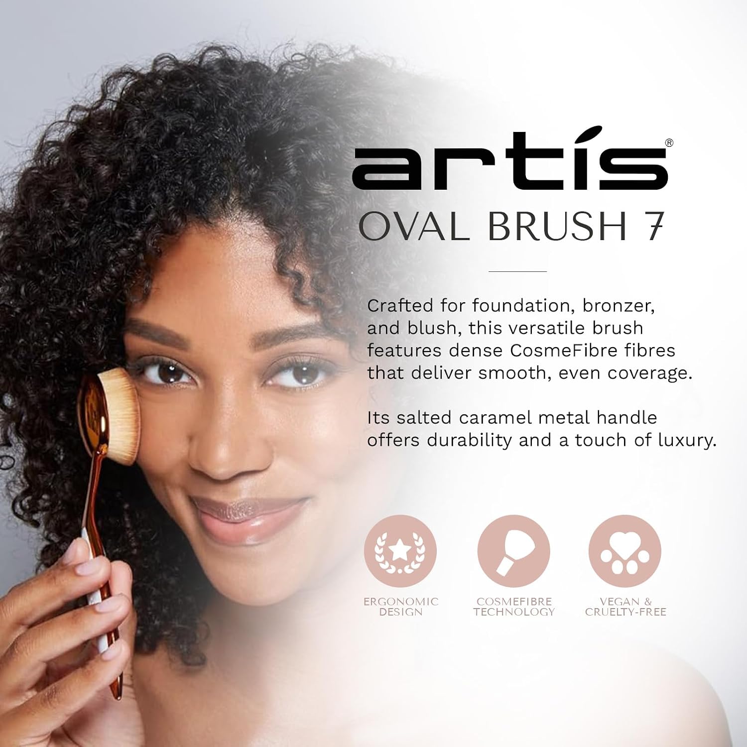Artis Elite Oval 7 Makeup Brush for Foundation, Creams, Powders and Liquids Dense Pro Applicator for BB Cream, SPF and Contour Airbrush FinishColor Salted Caramel