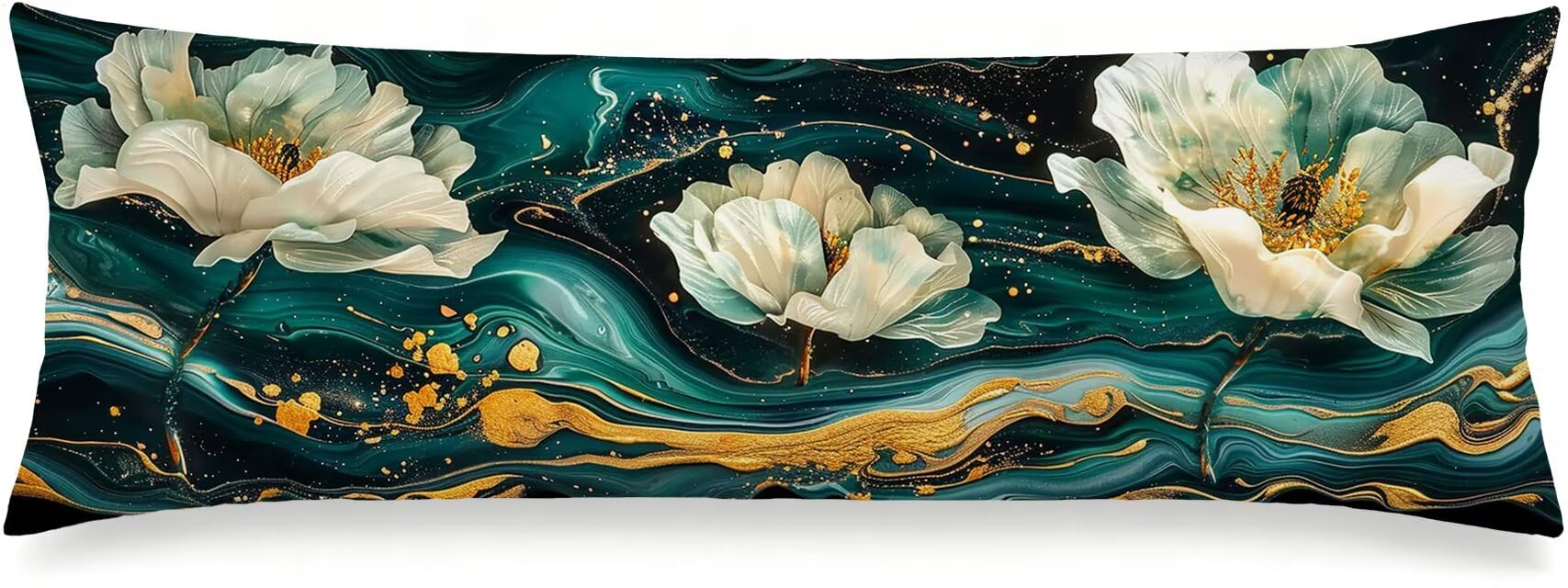 Federa per chi Dorme di Lato 45x135 cm Velluto, Fiori pietra turchese m-343
