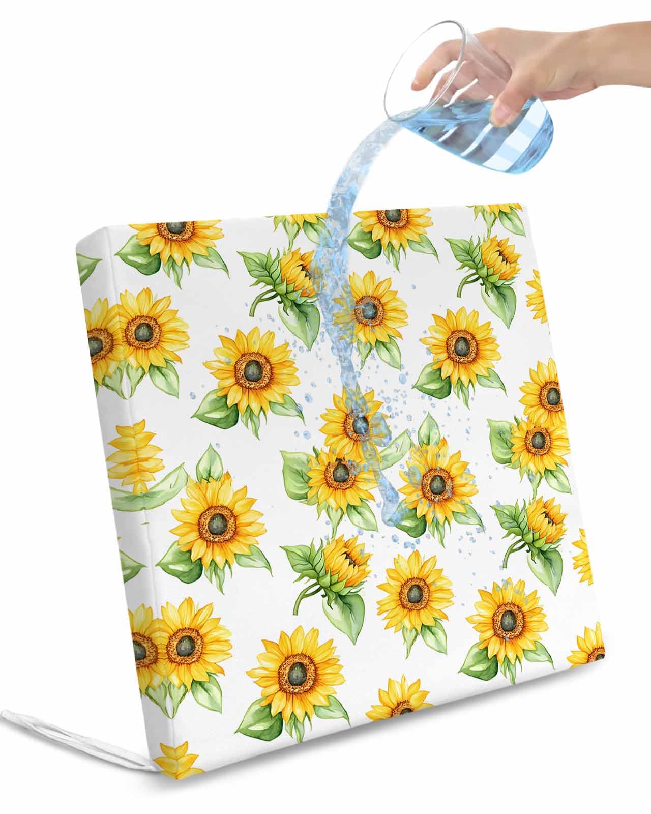 Hokiten Sunflower Outdoor Cushion Chair Cover Set of 2 - Waterproof Couch Seat Covers, Yellow Summer Floral Watercolor Patio Furniture Protector Cushions Slipcovers for Sofa/RV, 22