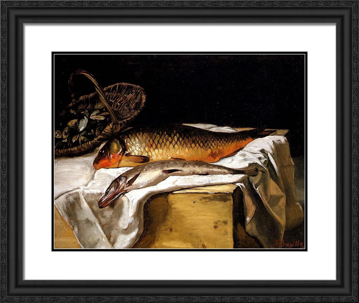 ArtDirect Bazille, Frederic 24x20 Gold Ornate Framed Art Print with Double Matting Titled: Still Life With Fish l