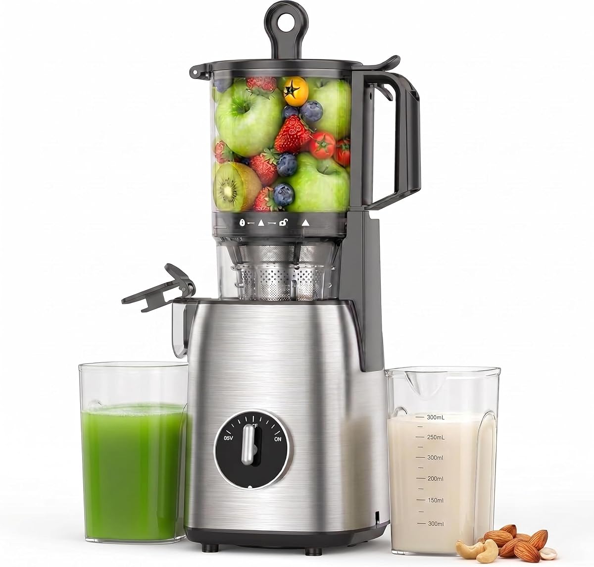 Juicer Machine with 5.4" Large Feed Chute, Slow Masticating Extractor | Easy to Clean Cold Press Juice Extractor for Whole Fruits & Vegetables, High Juice Yield Home Juicer for Daily Wellness