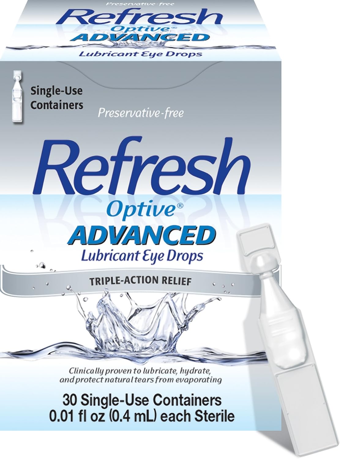 Refresh Optive Advanced Lubricant Eye Drops Preservative-Free 0 01 Fl Oz Single-Use Containers 30 Count