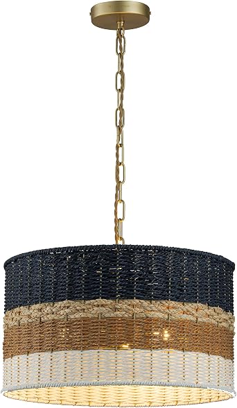 Coastal 3-Light Drum Pendant Light Multi-Color Shade Ceiling Fixture Adjustable Chain 55" Boho Nautical Chandelier Lamp