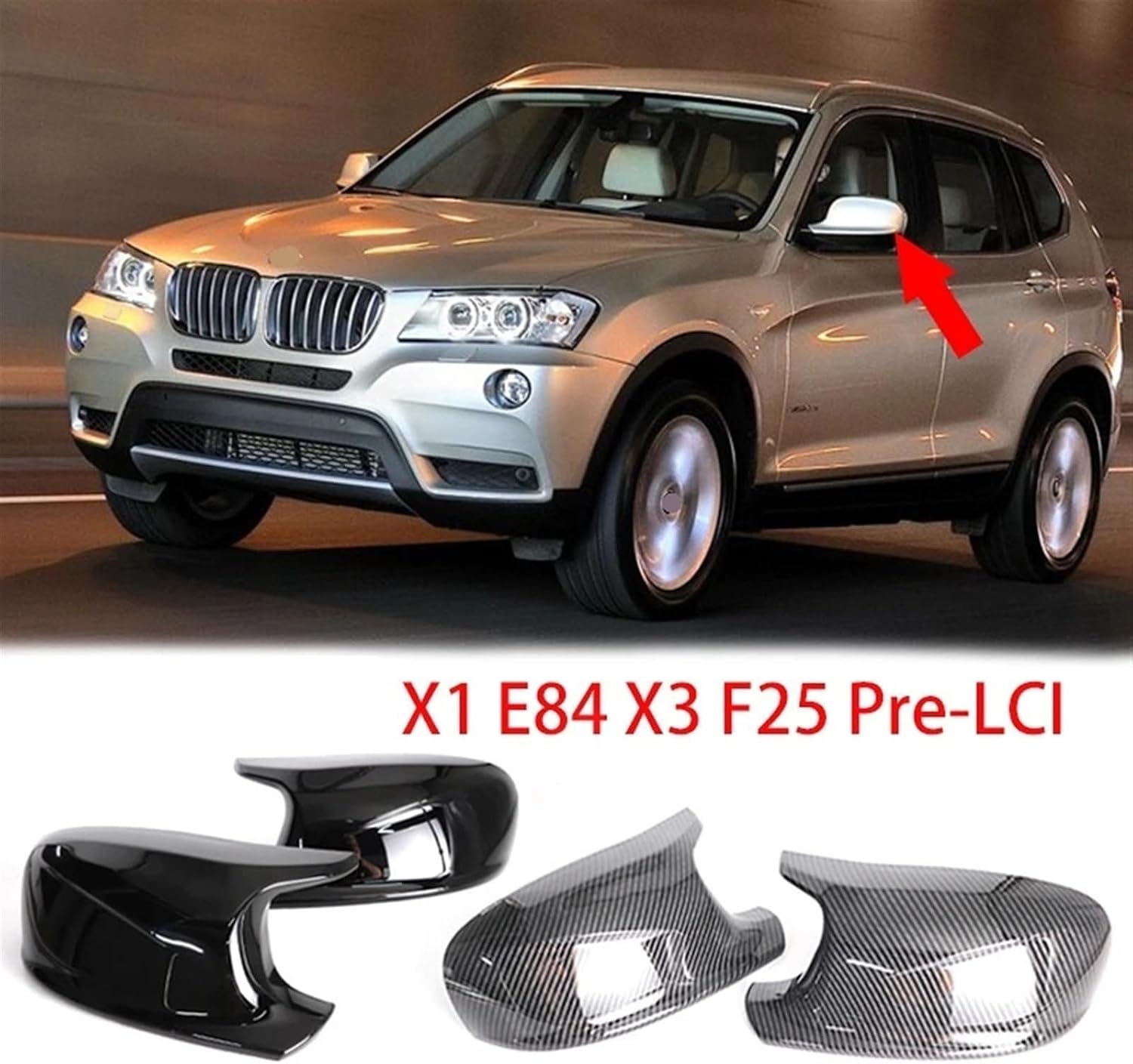 Gloss Black Rear View Mirror Cover Cap Compatible For BMW X1 E84 X3 F25 Pre-LCI 2010 2011 2012 2013 (Color : 1 set Carbon pattern)