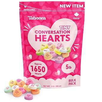 Tiny Conversation Hearts Candy Bulk Pack - 5 lb Hard & Crunchy Valentines Candy Heart Shapes in Resealable Bag for Buffets, Candy Exchange, Snacks & Treats