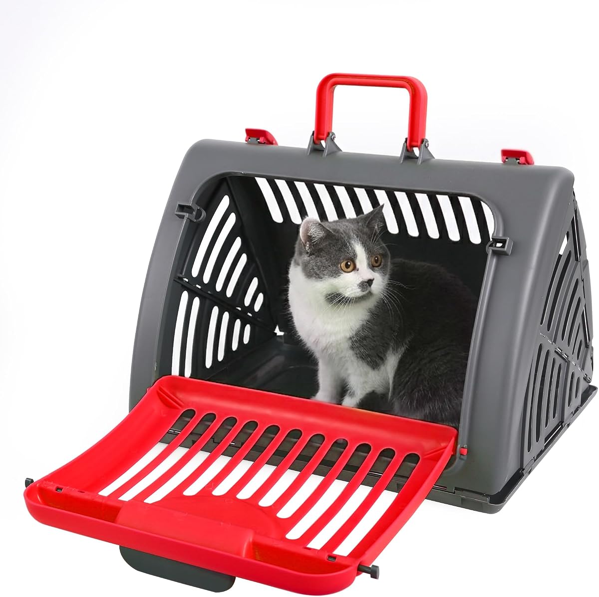 Foldable Portable Pet Carrier, Cat Carrier with Opening Door | Hard-Sided Travel Cat Carrier for Cats & Small Pets up to 25lbs, Red
