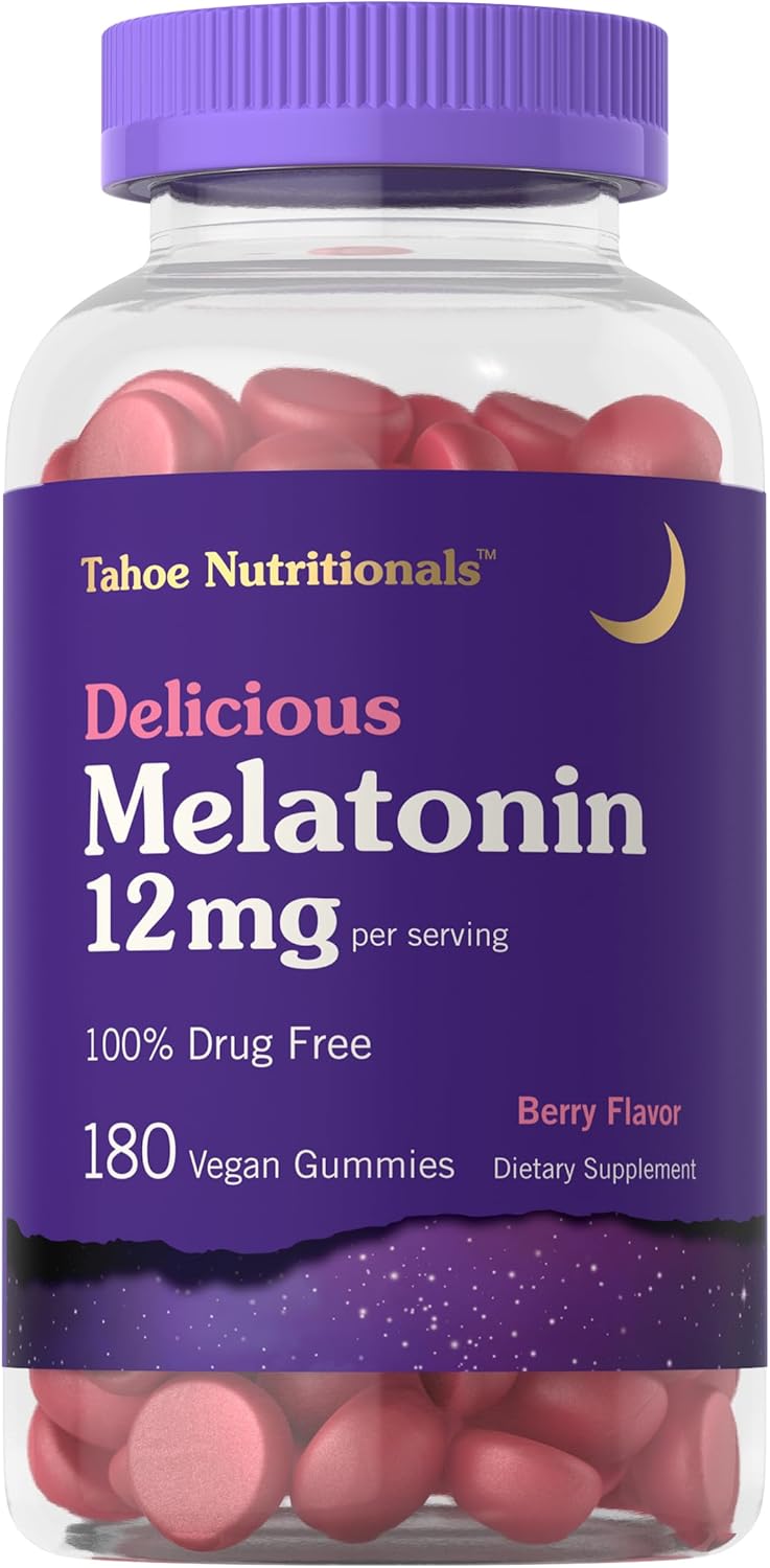 Carlyle Tahoe Nutritionals Melatonin Gummies 12mg | 180 Count | Berry Flavor Gummy | Drug Free Supplement | Vegan, Non-GMO, Gluten Free