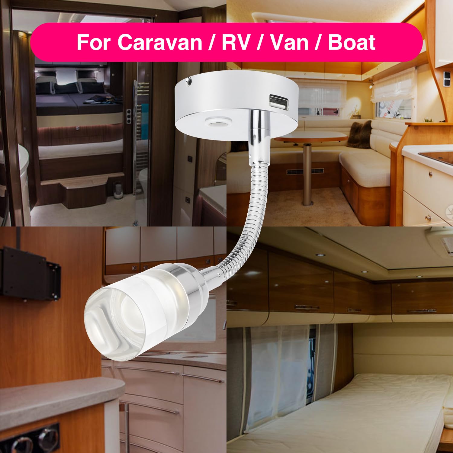 Facon 12V RV Reading Light With USB Charger(5V 2.4A), RV Interior Reading Light Wall Sconce, With On&Off Switch For RV Motorhomes Camper Caravan Trailer Boat Car