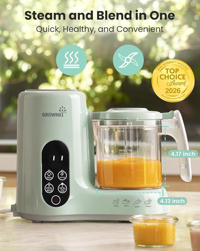 Grownsy Baby Food Maker Green – Steams and blends in one unit