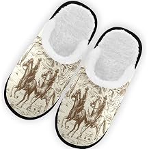 Western Desert Cowboy Retro Slippers for Women, Memory Foam House Slippers, Non-Slip Indoor Winter Bedroom Shoes
