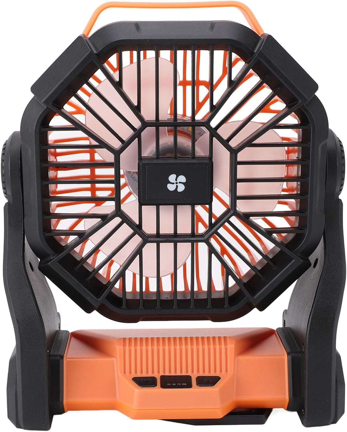Sanpyl Portable Camping Fan for Tent with LED Lantern, USB Rechargeable Battery Operated Outdoor Fan with Hanging Hook, 90° Rotation, Quiet Cooling Fan for Travel Fishing (Orange)
