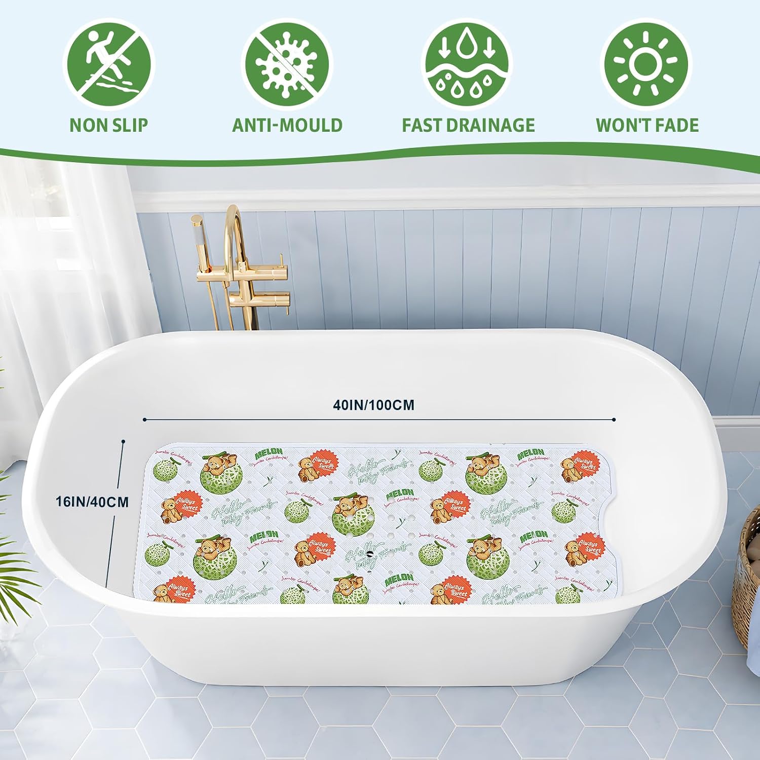 Teddy Island Bath Mat for Tub Non Slip Kids Bathtub Mat 40x16 Baby Bath Mat image 2