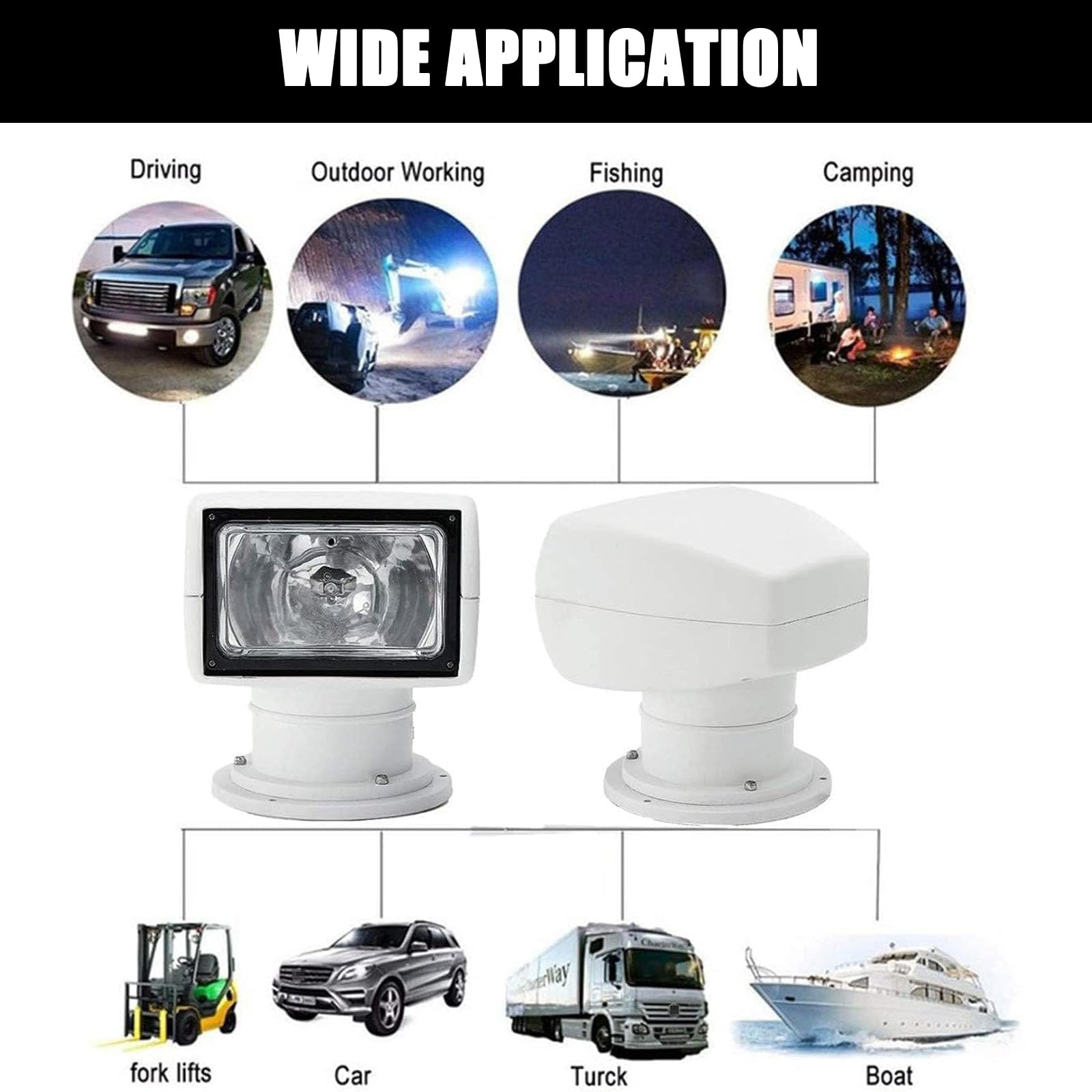 Spotlight Marino Impermeabile da 12 V/24v 100w - Ruota A 360 ° Ruota Ruota Luce per Barche, Camion, ATV, Pesca E Caccia 24V