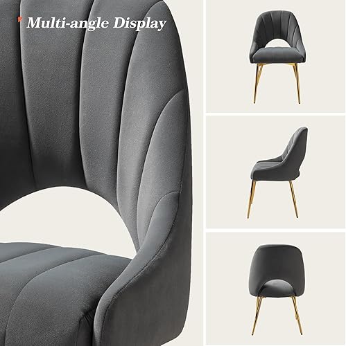 Miniatura 6 de HULALA HOME Juego de 2 sillas de comedor, sillas de cocina de terciopelo con patas de metal dorado, sillas sin reposabrazos acolchadas suaves con