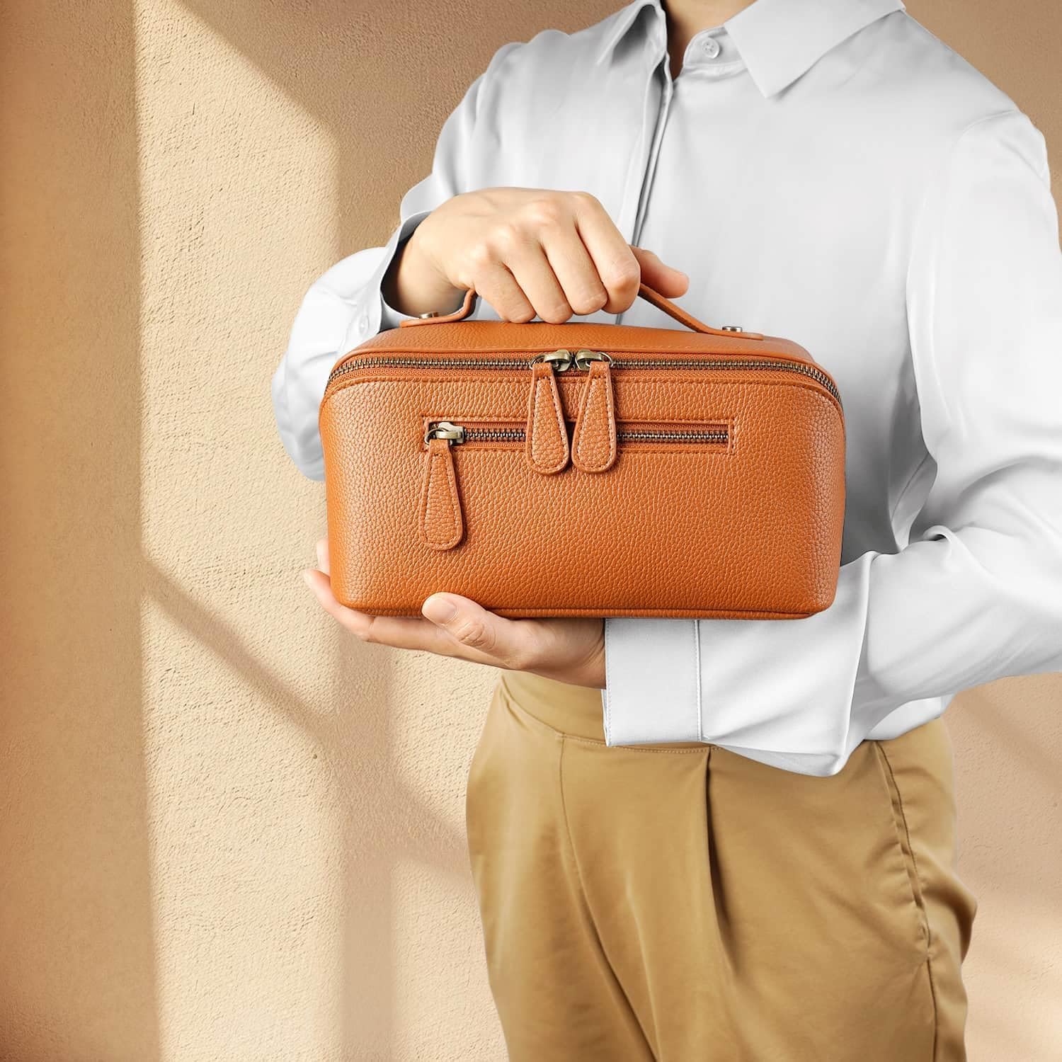 Travel Makeup Bag Large Capacity Cosmetic Bags for Women Waterproof Make up Organizer Toiletry Bag Open Flat Portable with Divider with Handle Pouch (Brown, 2L) - Image 8