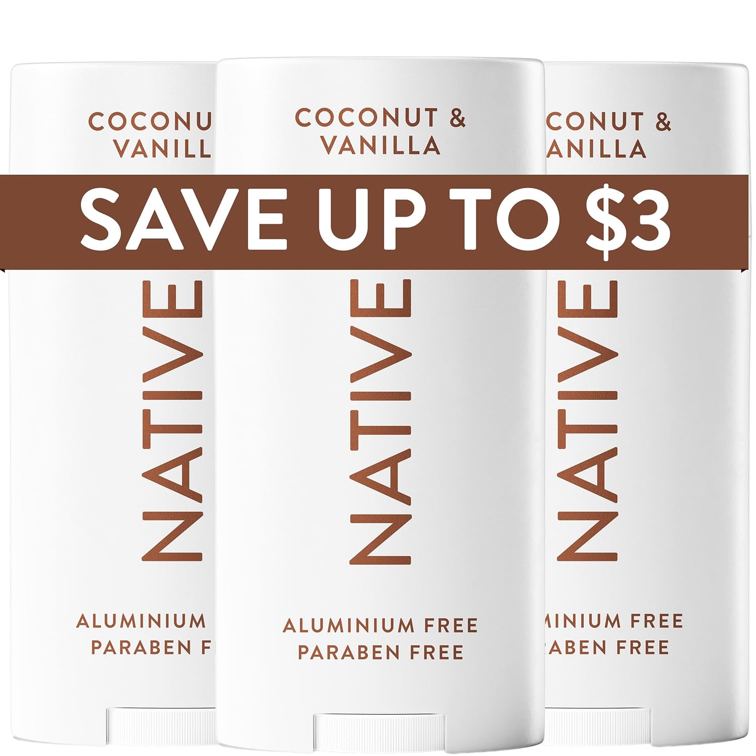 Native Deodorant Contains Naturally Derived Ingredients, 72 Hour Odor Control | Deodorant for Women and Men, Aluminum Free with Baking Soda, Coconut Oil and Shea Butter | Coconut & Vanilla, 3-Pack