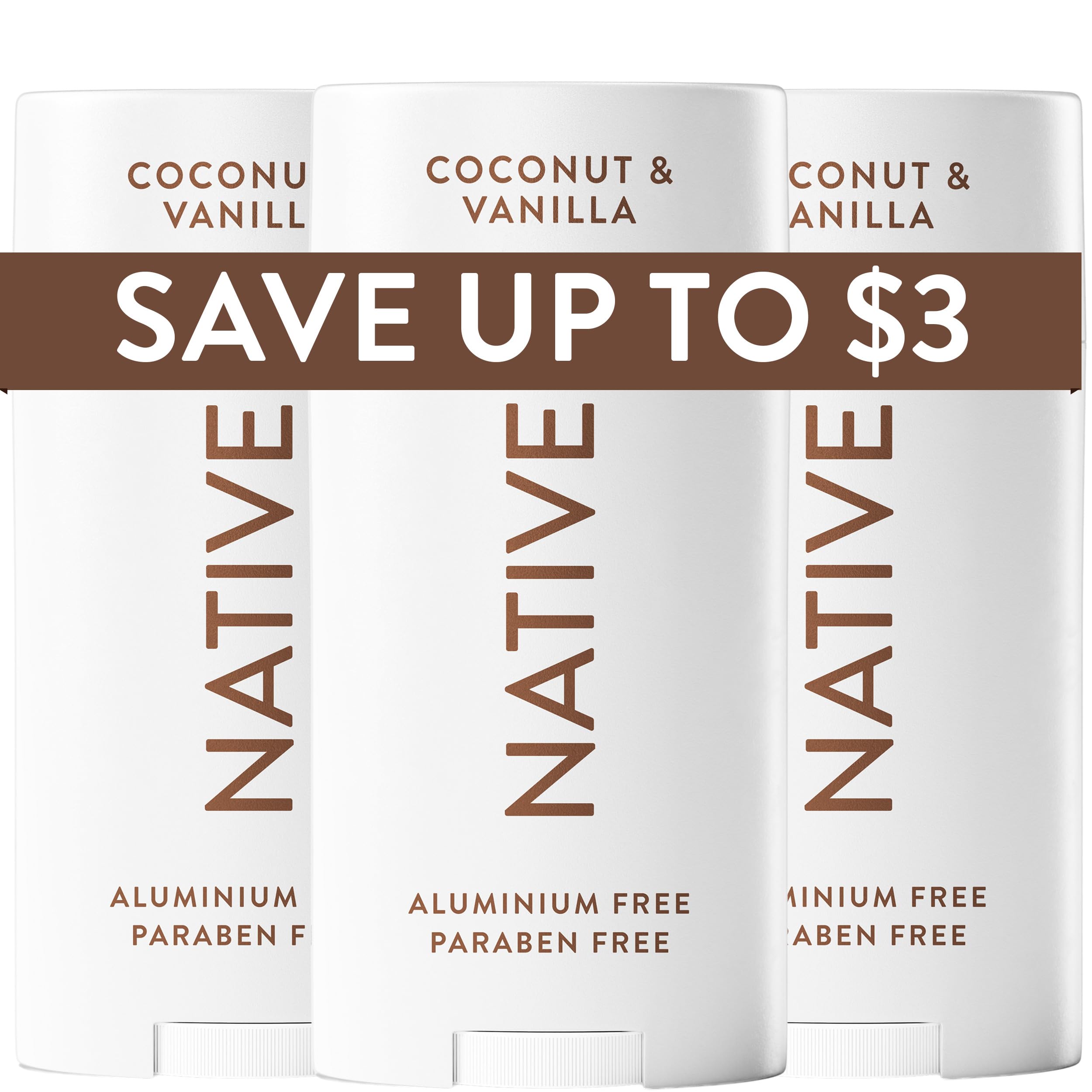 Native Deodorant Contains Naturally Derived Ingredients, 72 Hour Odor Control | Deodorant for Women and Men, Aluminum Free with Baking Soda, Coconut Oil and Shea Butter | Coconut & Vanilla, 3-Pack
