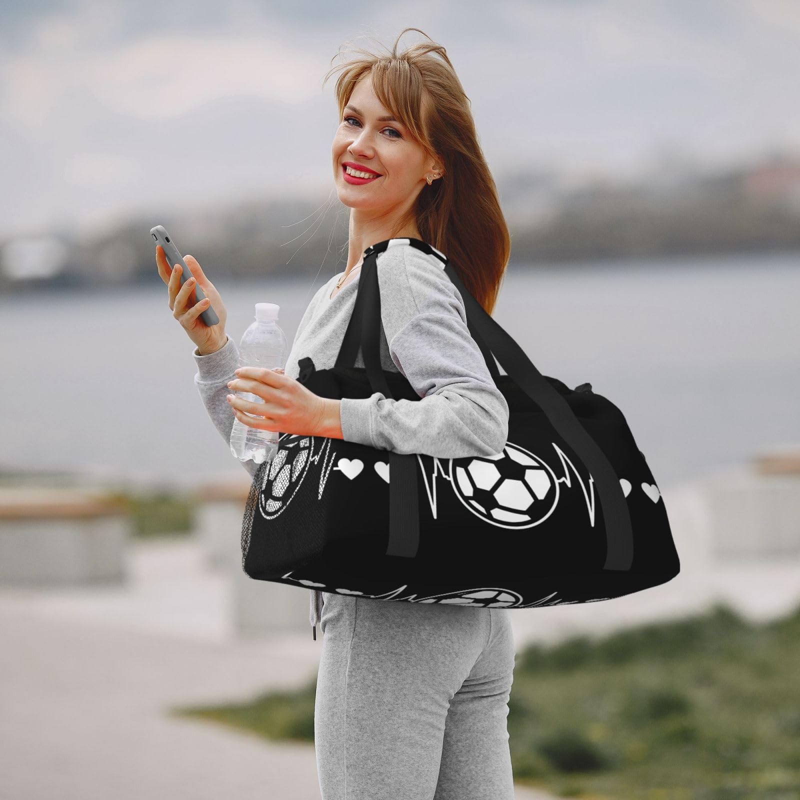 'I Love Soccer Travel Duffel' torba sportowa duża składana wodoodporna torba na noc plaża torby pływackie basen sport siłownia