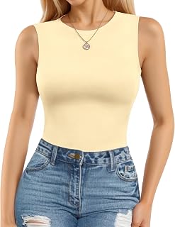MANGOPOP Women's Crew Neck Sleeveless Bodysuit Slim Fit Tops | Tank top body suit, Summer body suits for women, Casual round neck top, Soft, Stretchy, Work, aily wear, Office, Party, Sport