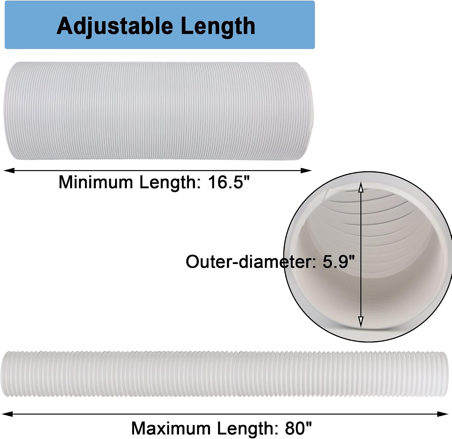 Cllayees Air Conditioner Hose Portable Exhaust Vent, 5.9" Diameter 80" Length Anti-Clockwise Thread, Expandable AC Universal Hose Compatible with Most Portable Air Conditioners