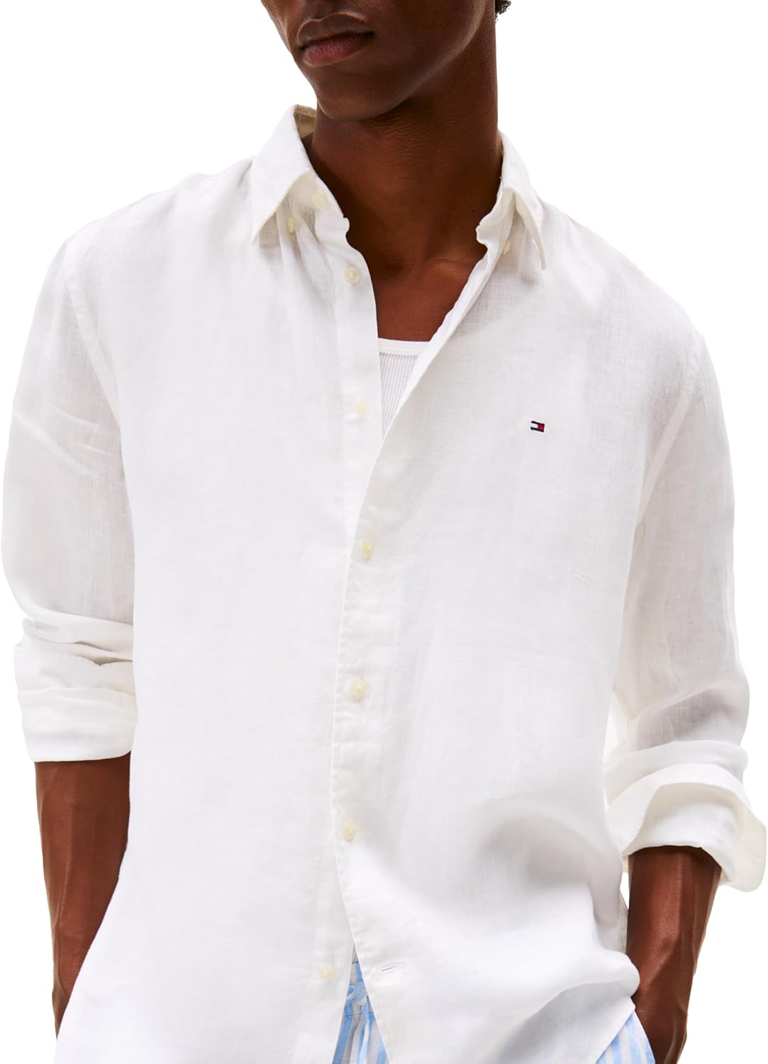 Tommy Hilfiger Men's Long Sleeve Casual Linen Button Down Shirts in Regular Fit