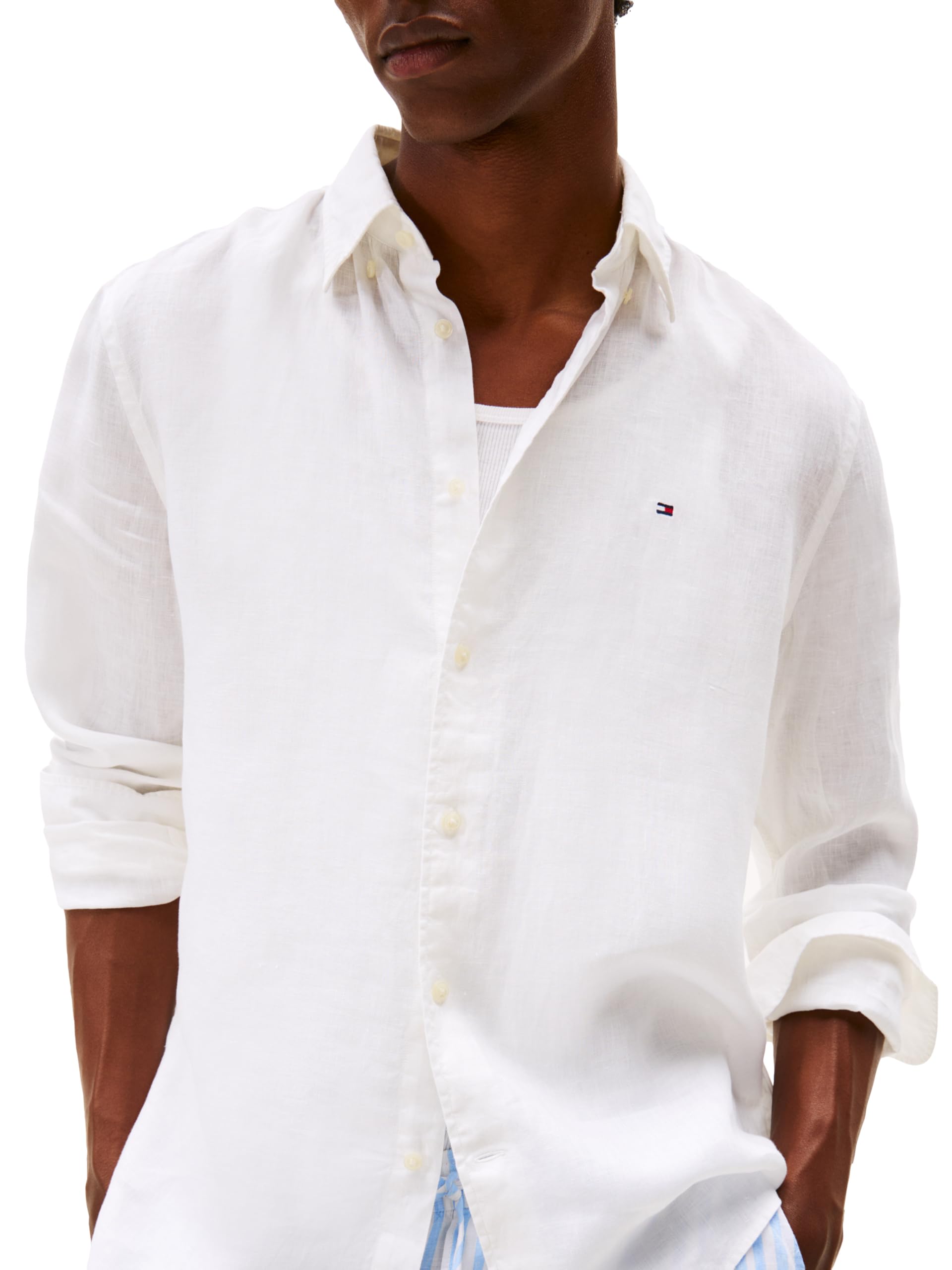 Tommy Hilfiger Long Sleeve Casual Linen Button Down Shirts In Regular Fit Camisas Casuales de Lino de Manga Larga con Botones y Ajuste Regular Hombre