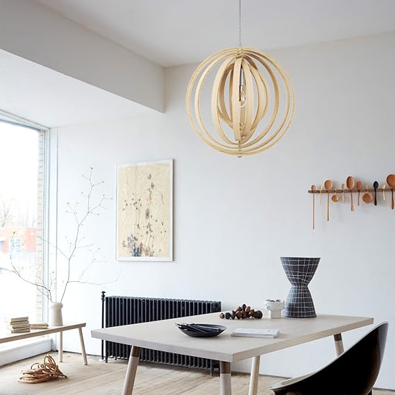 tomons Tomons Wood Frame Hanglamp, Nordic Style Hollow Globe Opknoping Light, Verstelbare ronde frame lampenkap voor restaurants, bars, home en andere omgevingen photo 2