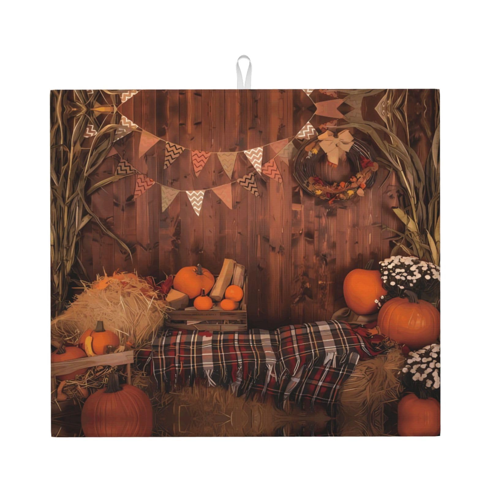HJFCZH Autumn Pumpkins Prints Kitchen Drying Mat – Absorbent Microfiber Throw for Dishes, Non-Slip Counter Cover, Quick-Drying Layer with Fade-Resistant Print