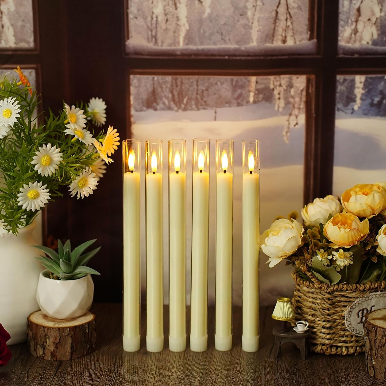 Sasigeiaa Flameless Taper Candles,with Remote and Timer Flickering Flameless Candles,6 Pack Led Candles, Battery Operated Candles，Christmas,Halloween Decorations (Ivory)