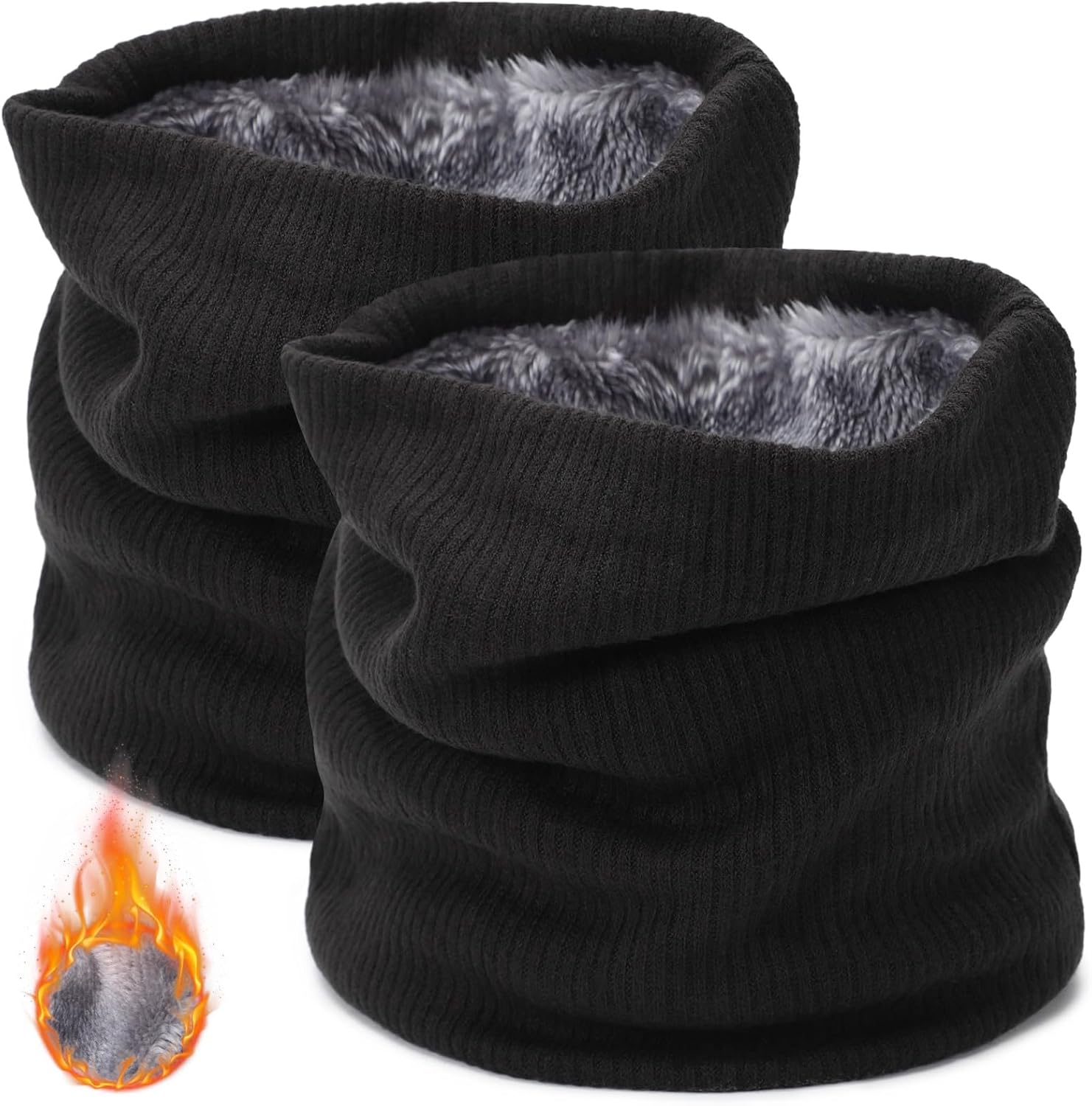 2 Pcs Fleece Lined Winter Neck Warmers, Thermal Cotton Ski Masks Face Scarves, Thick Gaiter Masks for Cold Weather Protection and Outdoor Activities, Unisex, Solid Color