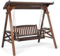 VINGLI Porch Swing with Stand & Adjustable Canopy, Waterproof Patio Swing with Cup Holders, 550 lbs Capacity for Garden Yard