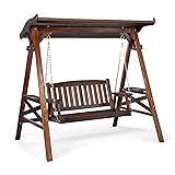 VINGLI Porch Swing with Stand, Porch Swing with Canopy, Waterproof Patio Swing with Cup Holder, Outdoor Swing Set for Garden, Yard, Patio, Rustic