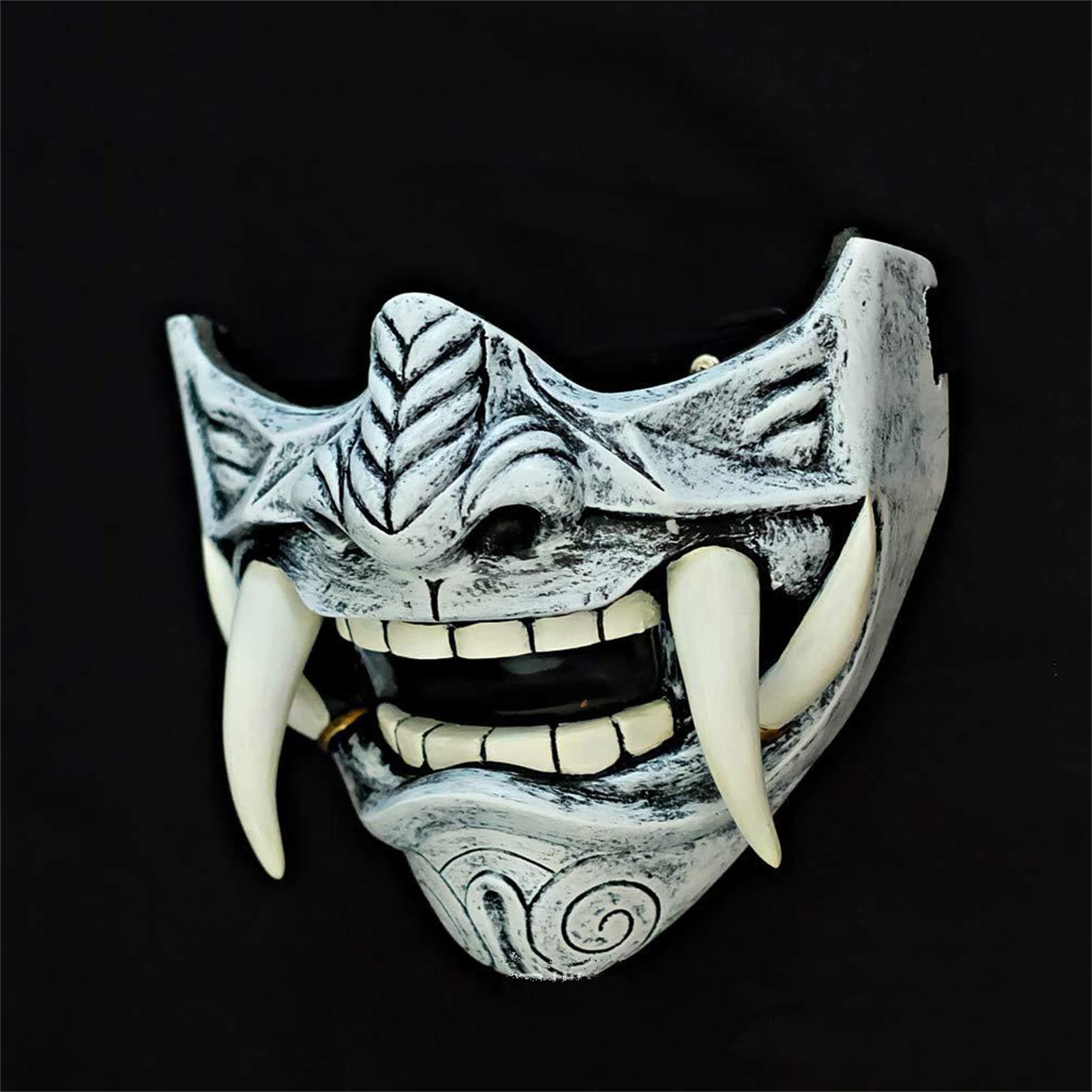Japanese Hannya Mask Demon Oni Samurai, Prajna Devil Half Face Mask Halloween Costume Cosplay - Prajna White