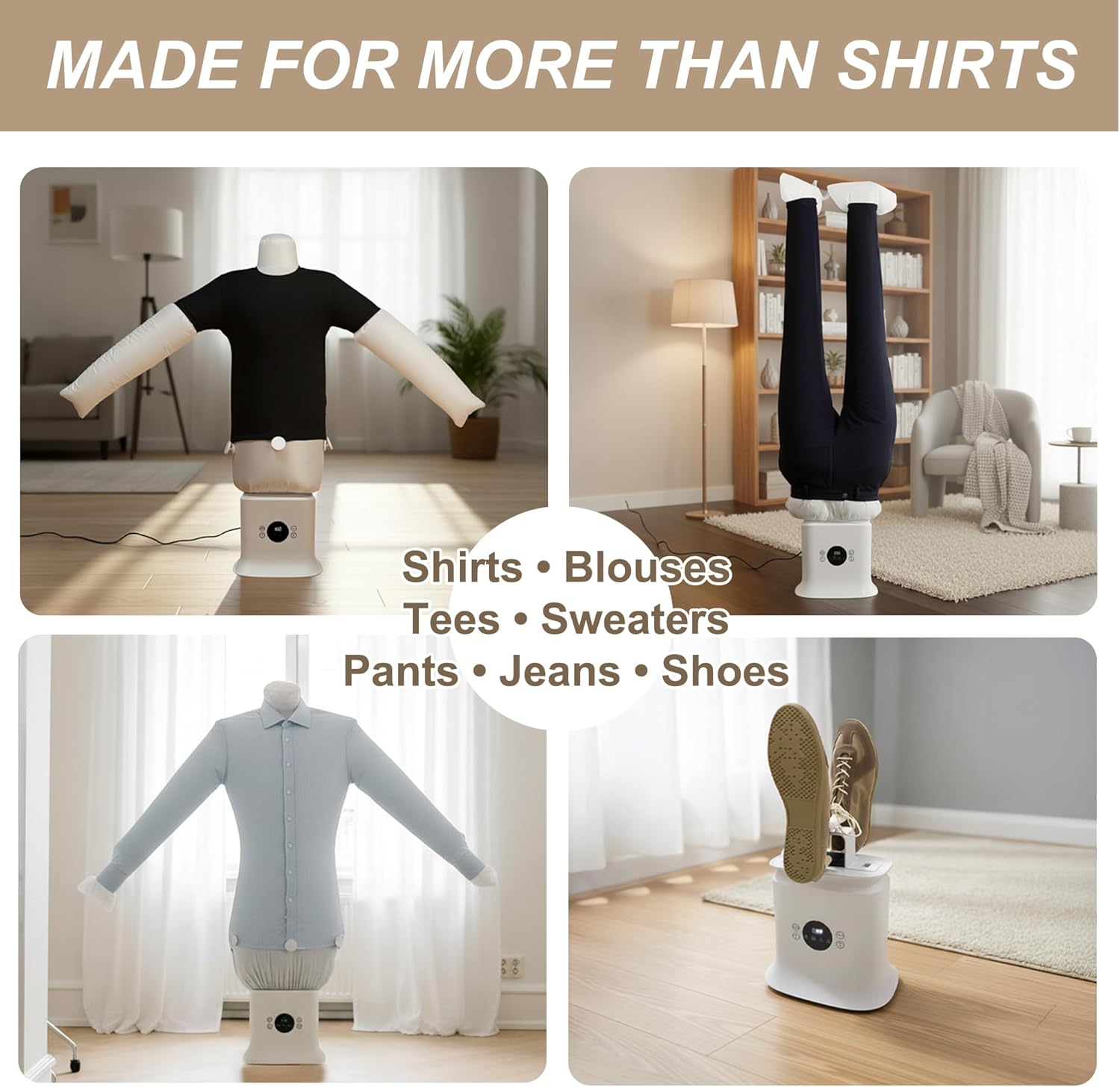 Automatic Ironing Machine 3.0, 3-in-1 Air & Steam Garment Dryer and Iron for Shirts, Pants, Dresses and More, Hands-Free Garment Care with Adjustable Time & Temperature, 1250W Fast Drying System