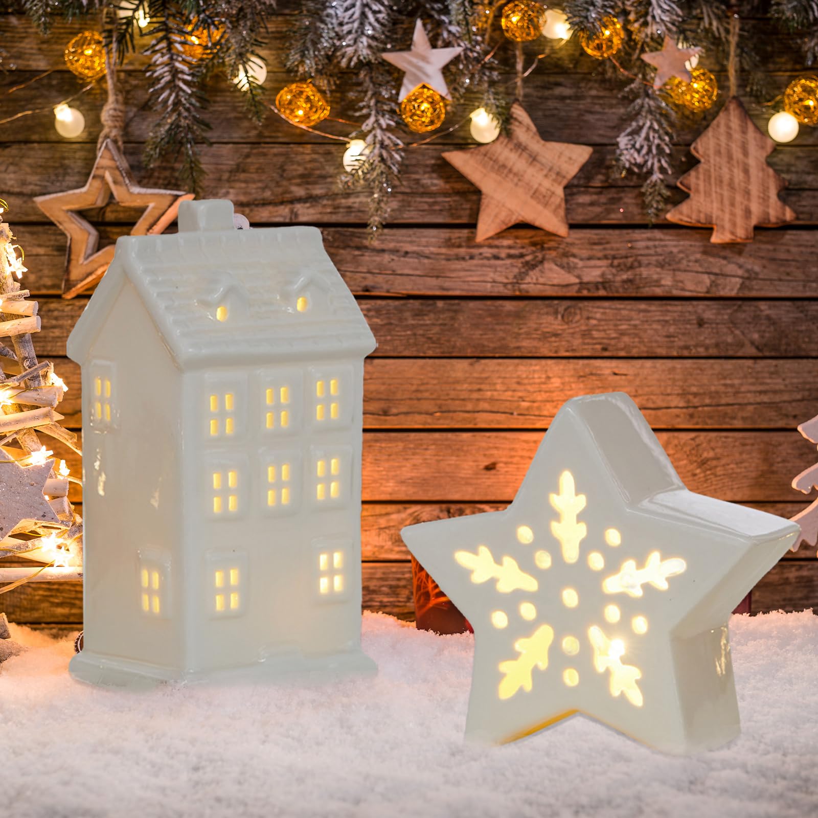 Amazon.co.jp: セラミッククリスマスビレッジ LEDライト付きホワイト